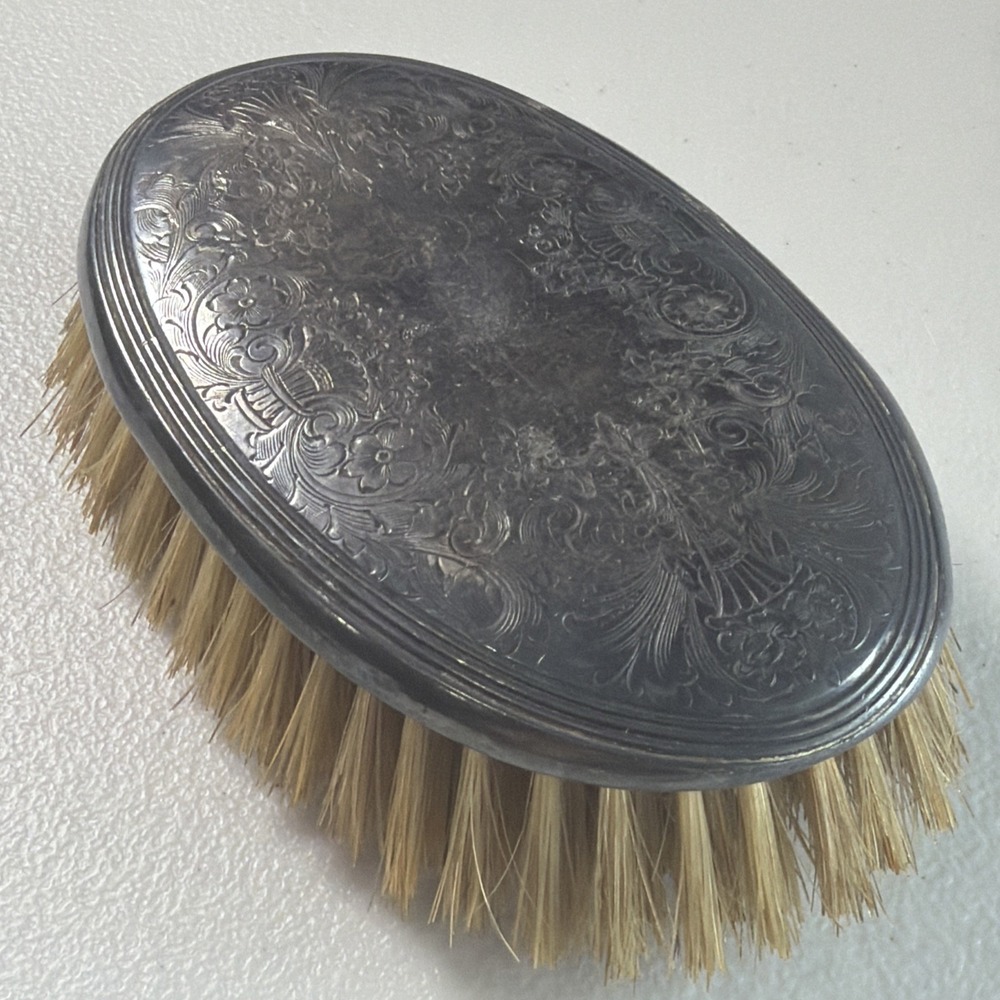 Antique Silver Plated? Clothes Brush Etched Floral Art Nouveau Victorian Era